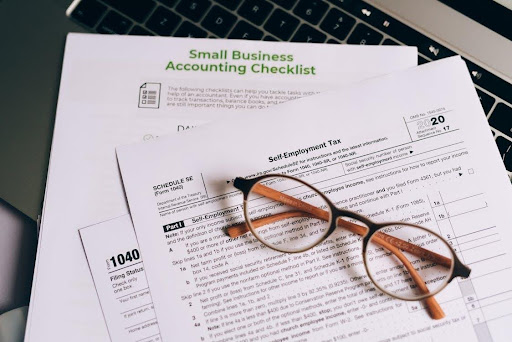 Eye glasses on top of tax documents